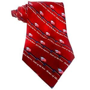 USA RED American Flag tie (GOD bless America, Land of the FREE) mint condition